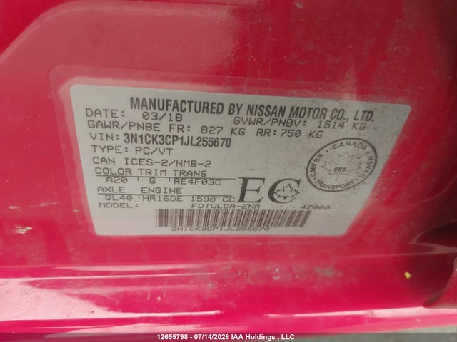 3N1CK3CP1JL255670 Nissan Micra