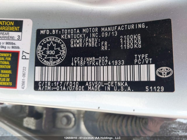 Toyota Camry 2014 4T1BF1FK4EU741933 Image 19
