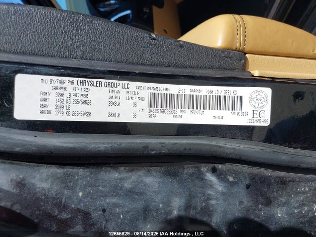 2011 Dodge Durango Citadel მანქანა იყიდება აუქციონზე, vin: 1D4SE5GT6BC593312, აუქციონის ნომერი: 12655829