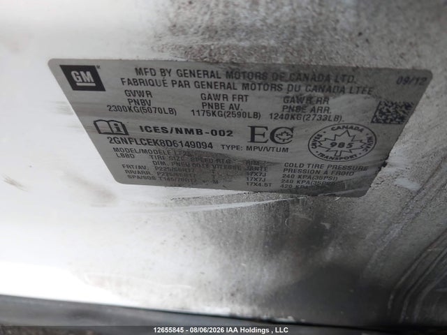 2013 Chevrolet Equinox Ls მანქანა იყიდება აუქციონზე, vin: 2GNFLCEK8D6149094, აუქციონის ნომერი: 12655845