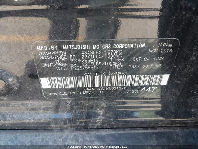 Продаж на аукціоні авто 2019 Mitsubishi Rvr Gt/se Black Edition/se Limited Edition, vin: JA4AJ4AW1KU601872, номер лоту: 12655847