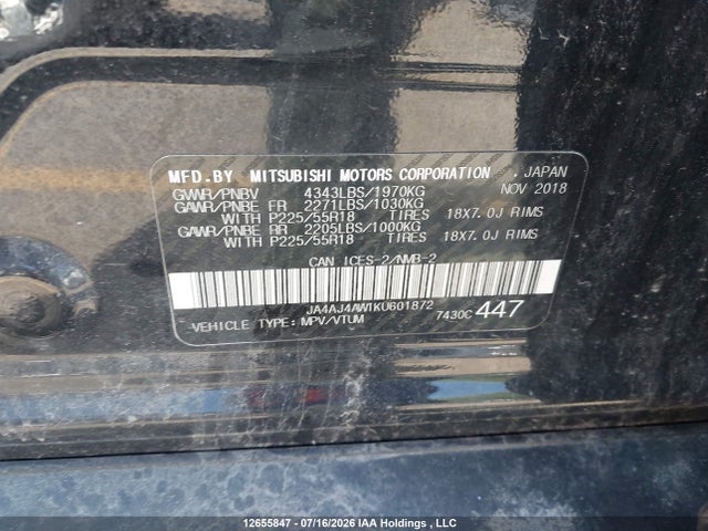 Продаж на аукціоні авто 2019 Mitsubishi Rvr Gt/se Black Edition/se Limited Edition, vin: JA4AJ4AW1KU601872, номер лоту: 12655847