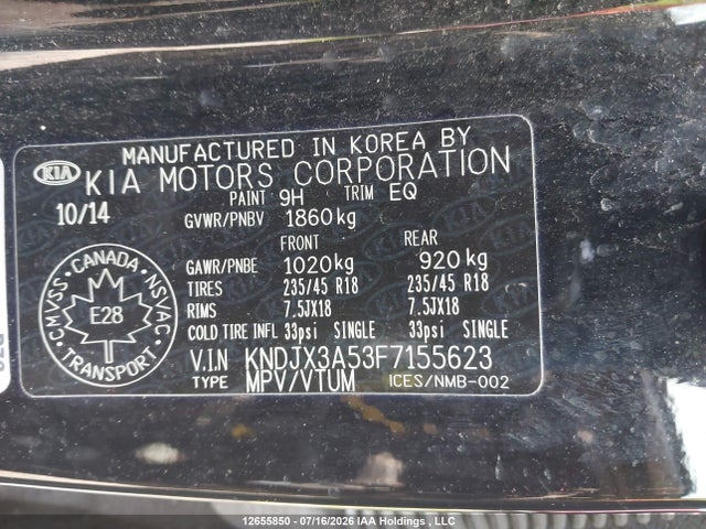 12655850 :رقم المزاد ، KNDJX3A53F7155623 vin ، 2015 Kia Soul Sx/sx Luxury مزاد بيع