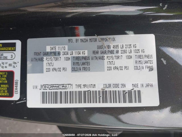 Aukcja sprzedaży 2011 Mazda Cx-7, vin: JM3ER2B55B0358771, numer aukcji: 12655858
