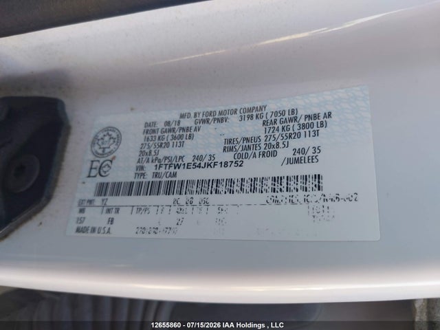 Ford F-150 Xlt 2018 1FTFW1E54JKF18752 Image 22