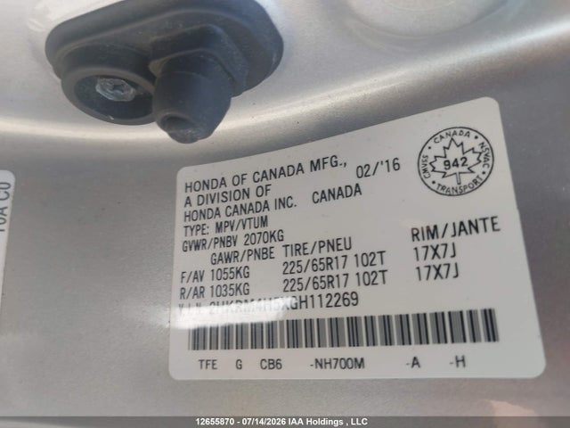 Honda CR-V EX 2016 2HKRM4H5XGH112269 Image 9