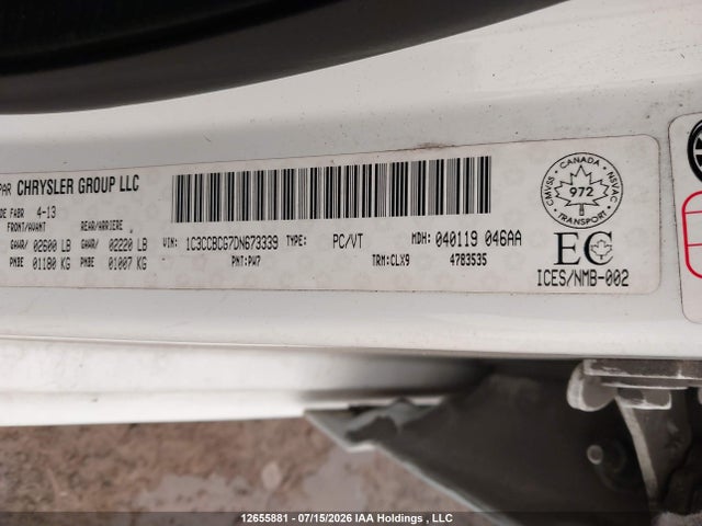 2013 Chrysler 200 Limited მანქანა იყიდება აუქციონზე, vin: 1C3CCBCG7DN673339, აუქციონის ნომერი: 12655881