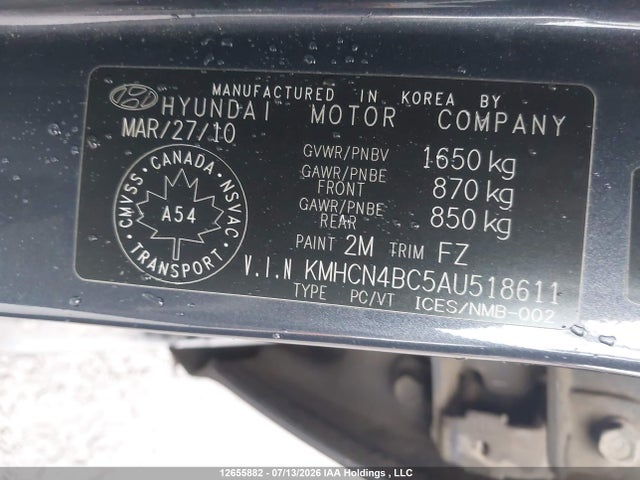 Продажа на аукционе авто 2010 Hyundai Accent Gls, vin: KMHCN4BC5AU518611, номер лота: 12655882