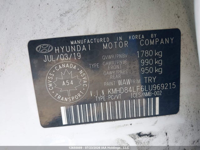 12655889 :رقم المزاد ، KMHD84LF6LU969215 vin ، 2020 Hyundai Elantra Sel/value/limited مزاد بيع