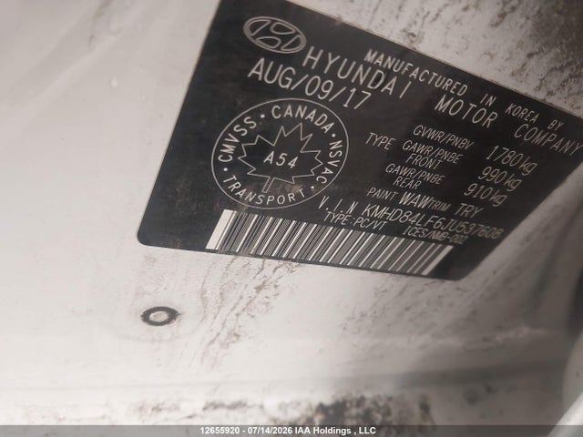 12655920 :رقم المزاد ، KMHD84LF6JU537608 vin ، 2018 Hyundai Elantra Gl Se مزاد بيع