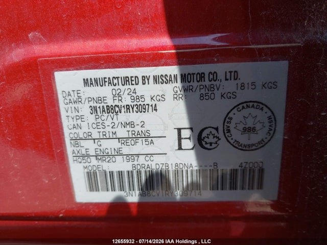 12655932 :رقم المزاد ، 3N1AB8CV1RY309714 vin ، 2024 Nissan Sentra Sv مزاد بيع