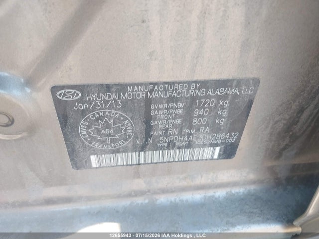 2013 Hyundai Elantra Gls/limited მანქანა იყიდება აუქციონზე, vin: 5NPDH4AE3DH286432, აუქციონის ნომერი: 12655943
