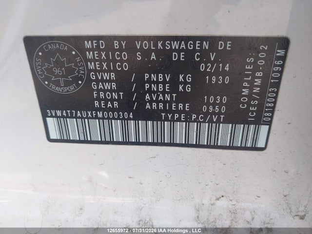 Aukcja sprzedaży 2015 Volkswagen Gti, vin: 3VW4T7AUXFM000304, numer aukcji: 12655972