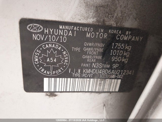 12655984 :رقم المزاد ، KMHDU4BD6AU212341 vin ، 2010 Hyundai Elantra Blue/gls/se مزاد بيع