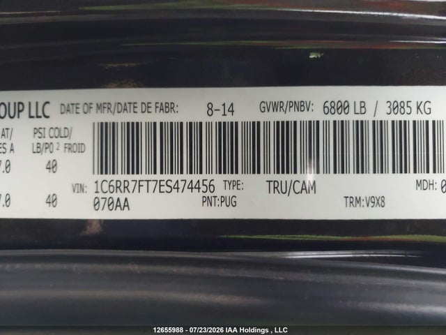 12655988 :رقم المزاد ، 1C6RR7FT7ES474456 vin ، 2014 Ram 1500 St مزاد بيع