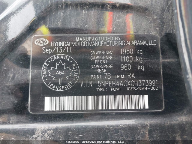 Продажа на аукционе авто 2012 Hyundai Sonata Gls, vin: 5NPEB4ACXCH373991, номер лота: 12655996