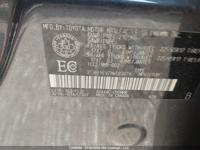 Aukcja sprzedaży 2017 Toyota Rav4, vin: 2T3RFREV7HW583074, numer aukcji: 12656000