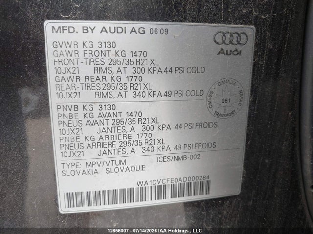 Продаж на аукціоні авто 2010 Audi Q7 4.2 Quattro, vin: WA1DVCFE0AD000284, номер лоту: 12656007