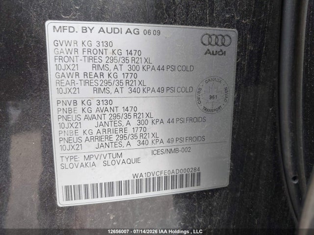 Продаж на аукціоні авто 2010 Audi Q7 4.2 Quattro, vin: WA1DVCFE0AD000284, номер лоту: 12656007