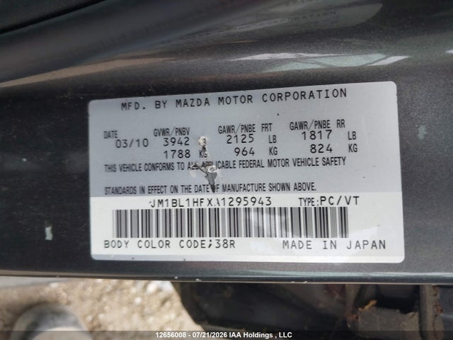 12656008 :رقم المزاد ، JM1BL1HFXA1295943 vin ، 2010 Mazda 3 مزاد بيع