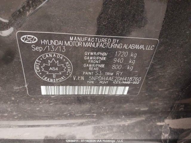 12656011 :رقم المزاد ، 5NPDH4AE2DH418760 vin ، 2013 Hyundai Elantra Gls/limited مزاد بيع