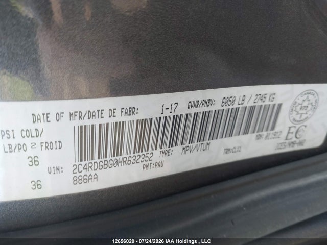 Aukcja sprzedaży 2017 Dodge Grand Caravan Cvp/sxt, vin: 2C4RDGBG0HR632352, numer aukcji: 12656020