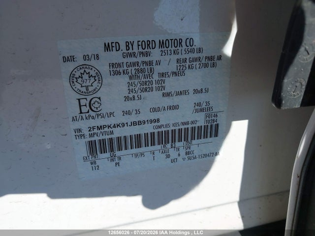 Ford Edge Titanium 2018 2FMPK4K91JBB91998 Image 9