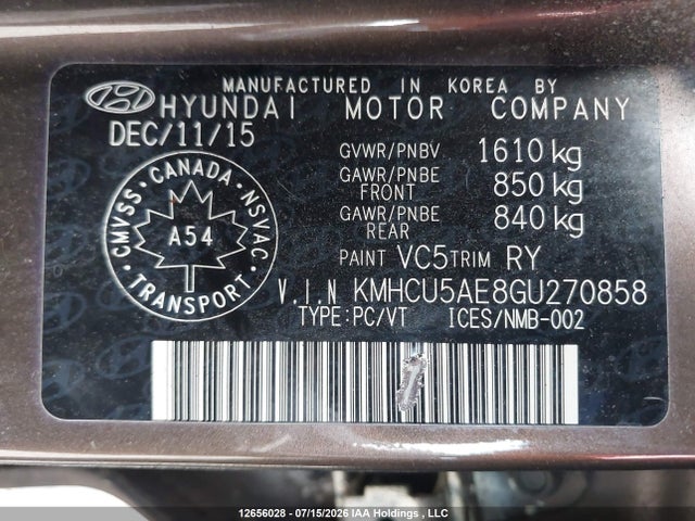 Продаж на аукціоні авто 2016 Hyundai Accent Sport, vin: KMHCU5AE8GU270858, номер лоту: 12656028
