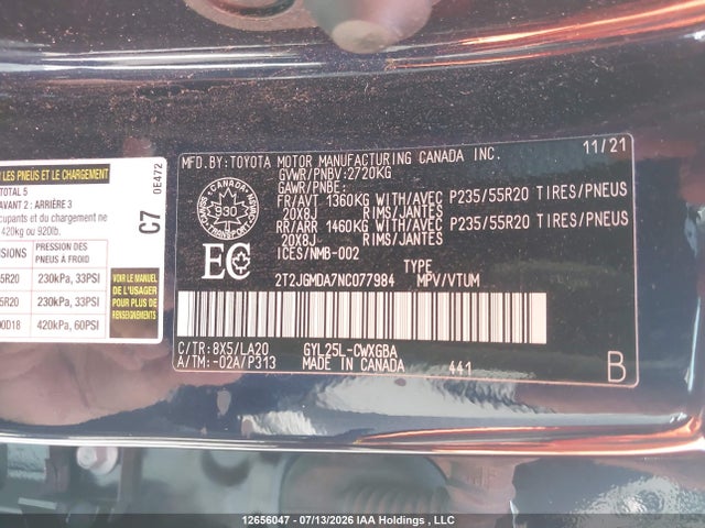 Продажа на аукционе авто 2022 Lexus Rx 450h, vin: 2T2JGMDA7NC077984, номер лота: 12656047