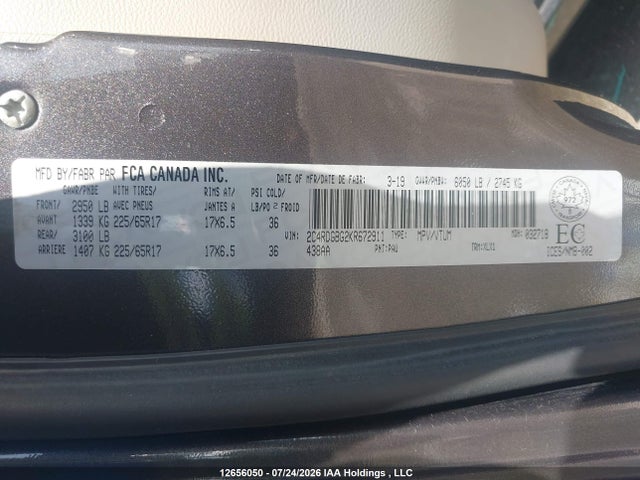 Продаж на аукціоні авто 2019 Dodge Grand Caravan Cvp/sxt, vin: 2C4RDGBG2KR672911, номер лоту: 12656050