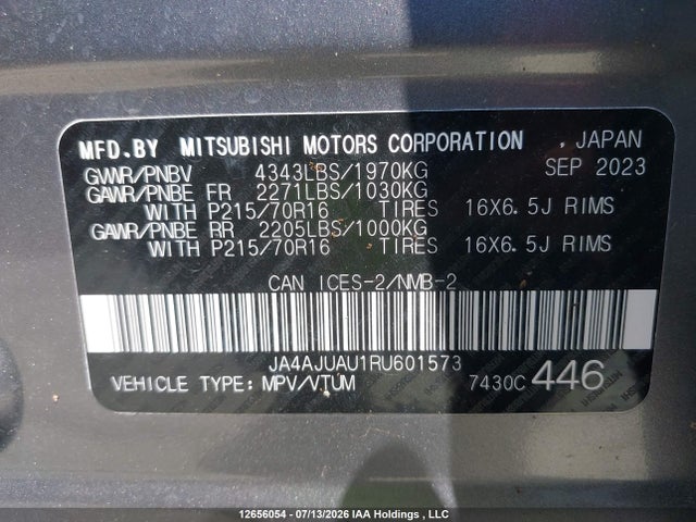 12656054 :رقم المزاد ، JA4AJUAU1RU601573 vin ، 2024 Mitsubishi Rvr Es مزاد بيع