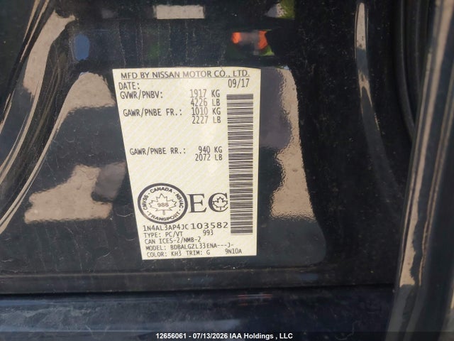 1N4AL3AP4JC103582 Nissan Altima 2.5/s/sv/sl/sr