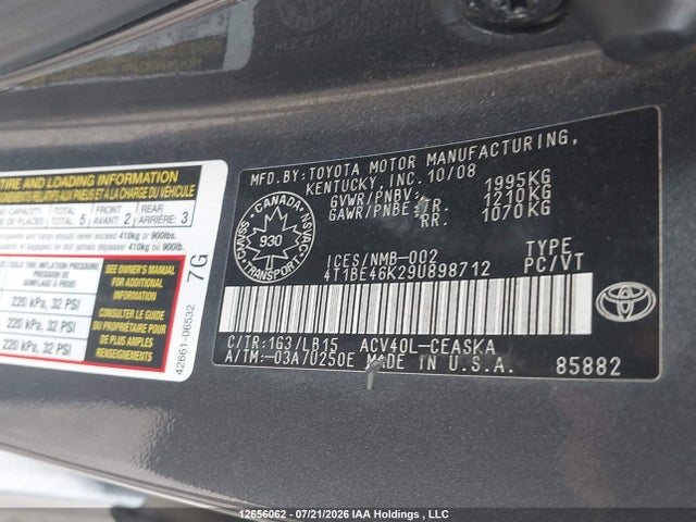 Продаж на аукціоні авто 2009 Toyota Camry Se/le/xle, vin: 4T1BE46K29U898712, номер лоту: 12656062