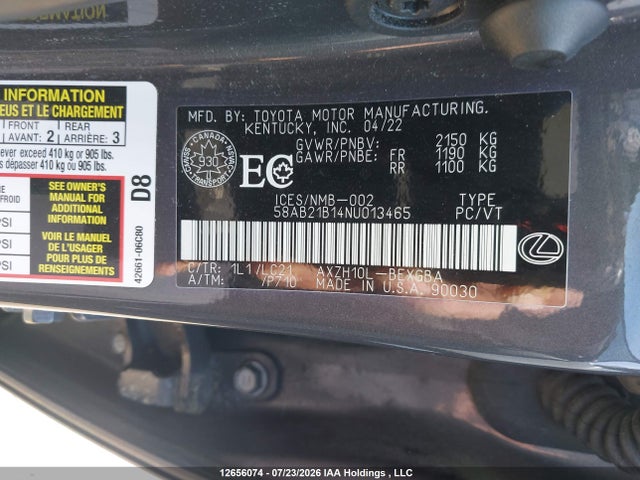 Lexus Es 300h 300h 2022 58AB21B14NU013465 Image 9