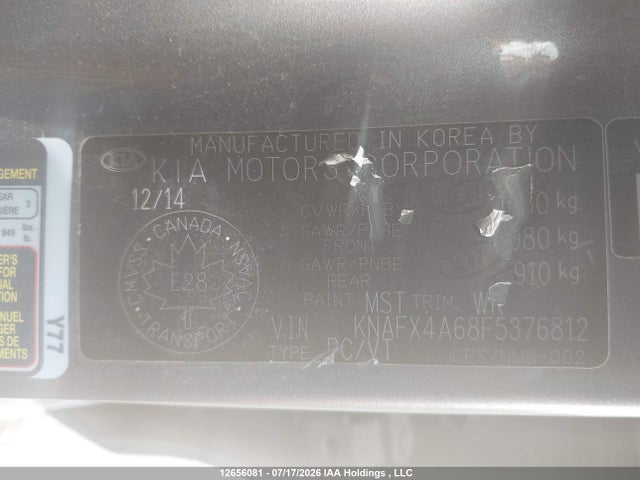 12656081 :رقم المزاد ، KNAFX4A68F5376812 vin ، 2015 Kia Forte 1.8l Lx/1.8l Lx+/lx+ Winter Edition مزاد بيع
