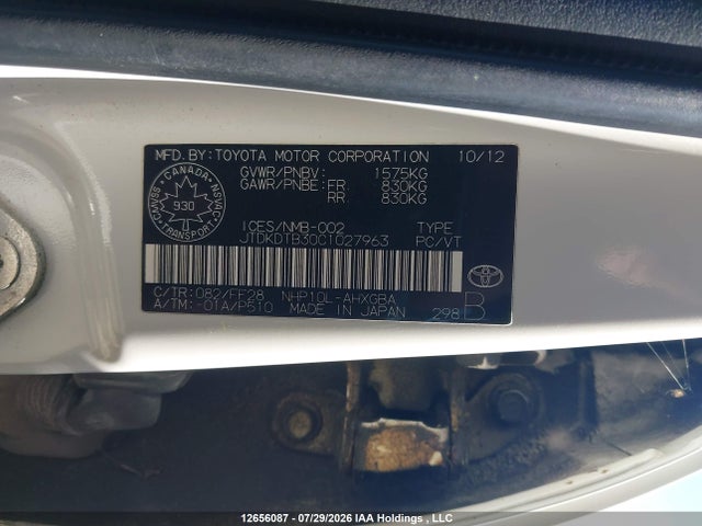 12656087 :رقم المزاد ، JTDKDTB30C1027963 vin ، 2012 Toyota Prius C مزاد بيع