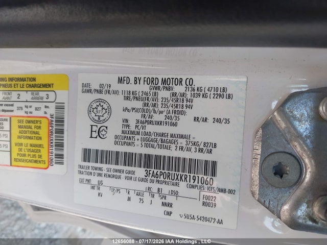 Ford Fusion Titanium 2019 3FA6P0RUXKR191060 Image 9