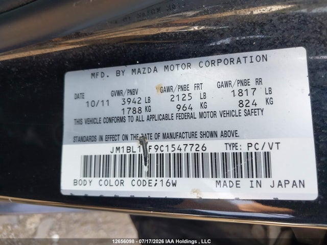 Aukcja sprzedaży 2012 Mazda Mazda3 Gx, vin: JM1BL1KF9C1547726, numer aukcji: 12656098