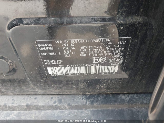4S4BSFDC7H3428549 Subaru Outback