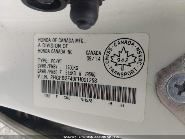 Honda Civic Lx 2015 2HGFB2F49FH001258 Image 9