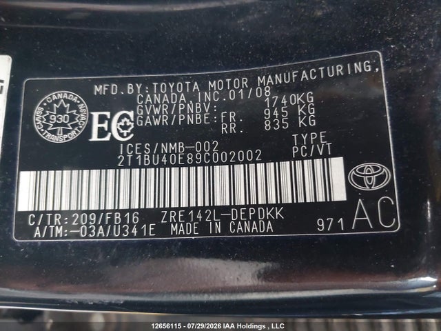 Auction sale of the 2009 Toyota Corolla S/le/xle, vin: 2T1BU40E89C002002, lot number: 12656115