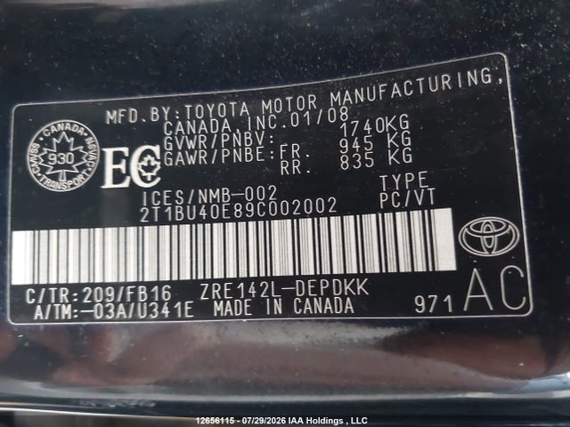 Продаж на аукціоні авто 2009 Toyota Corolla S/le/xle, vin: 2T1BU40E89C002002, номер лоту: 12656115