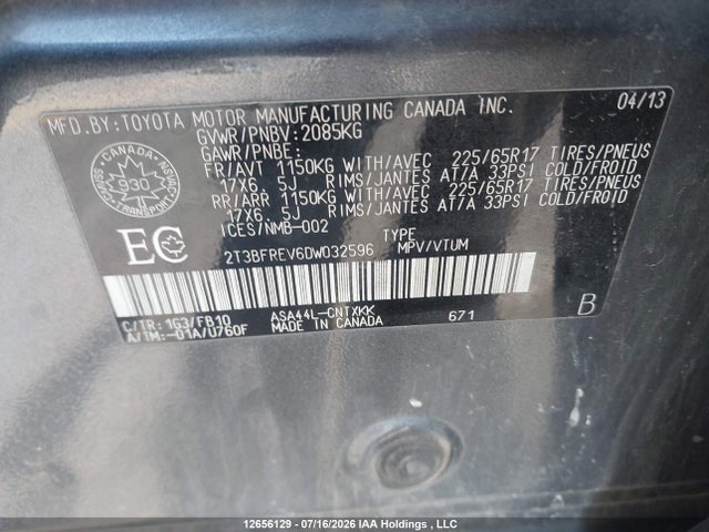 2013 Toyota Rav4 Le მანქანა იყიდება აუქციონზე, vin: 2T3BFREV6DW032596, აუქციონის ნომერი: 12656129