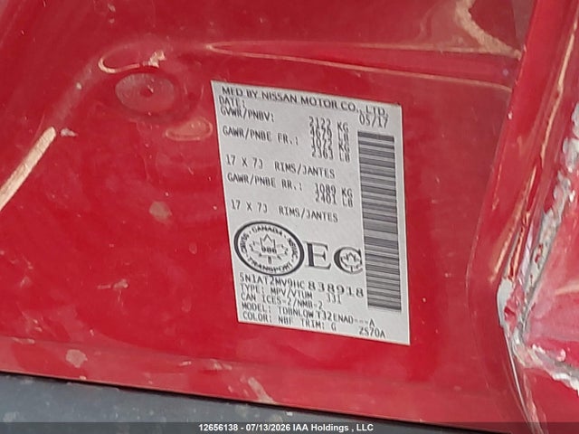 5N1AT2MV9HC838918 Nissan Rogue S/sl Platinum/sv