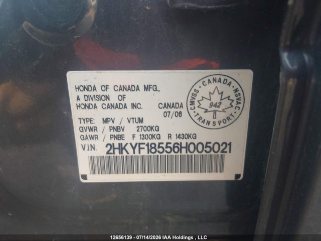 Продаж на аукціоні авто 2006 Honda Pilot Ex-l, vin: 2HKYF18556H005021, номер лоту: 12656139