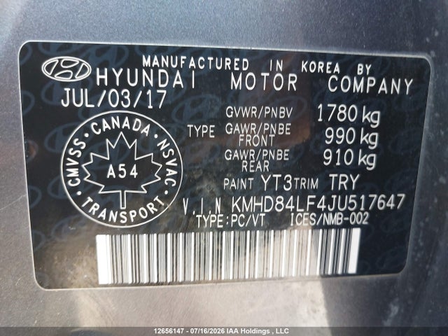 Aukcja sprzedaży 2018 Hyundai Elantra Gl, vin: KMHD84LF4JU517647, numer aukcji: 12656147