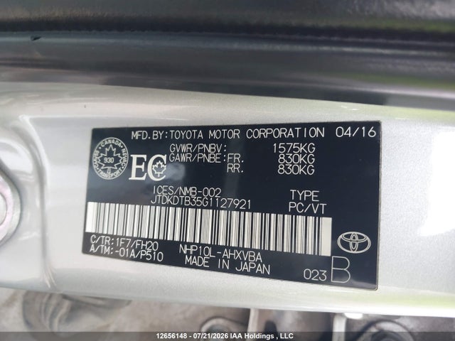 Продажа на аукционе авто 2016 Toyota Prius C, vin: JTDKDTB35G1127921, номер лота: 12656148