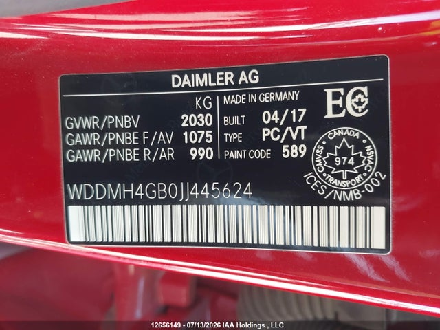 2018 Mercedes-benz B 250 4matic მანქანა იყიდება აუქციონზე, vin: WDDMH4GB0JJ445624, აუქციონის ნომერი: 12656149