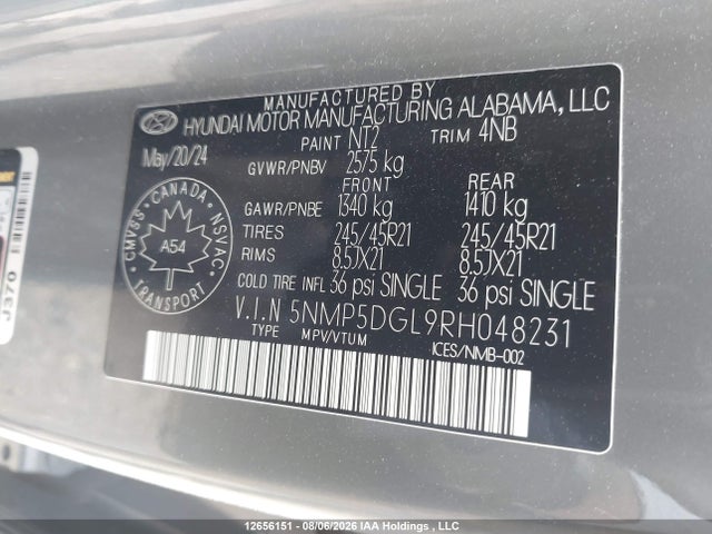 5NMP5DGL9RH048231 Hyundai Santa Fe Calligraphy