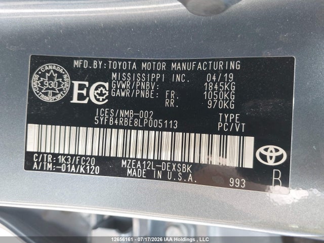 Aukcja sprzedaży 2020 Toyota Corolla Se/xse, vin: 5YFB4RBE8LP005113, numer aukcji: 12656161